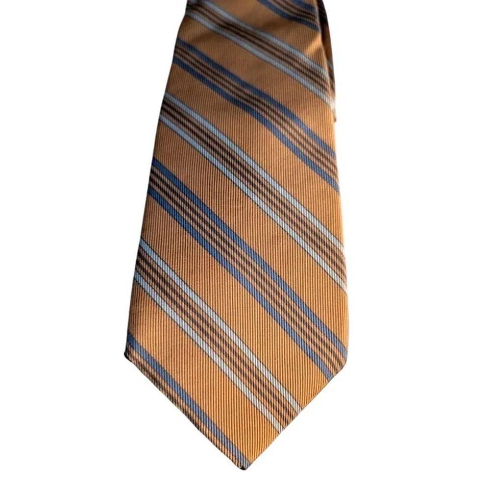 Yves Saint Laurent Tie Men OS Gold/Blue/Silver Striped Silk Classic Necktie~VTG.